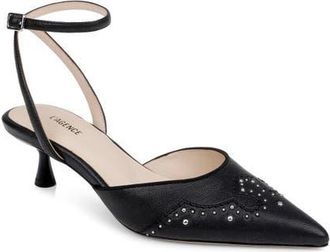 L'agence Liana Ankle Strap Pointed Toe Pump in Black Leather at Nordstrom, Size 8.5