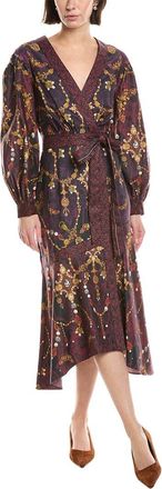 Marchesa Printed V-Neck Midi Dress