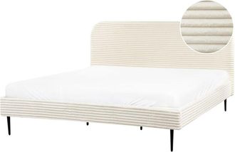 Beliani Corduroy Jumbo Cord Wide Ridges Upholstered eu Super King Size Bed 6ft Off-White Flayat