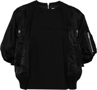 sacai puff-sleeved T-shirt - women - Cupro/Wool/Polyester - 3 - Black