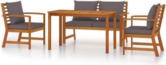 vidaXL Juego Comedor De Jard&iacute;n 4 Pzas Con Cojines Madera Maciza Acacia Vidaxl