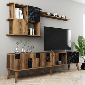 Dmora Pared Multifuncional Casaluce, Mueble De Sala Modular, 9 Estantes, 7 Compartimentos, Color Nogal