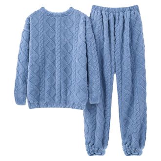 Generic Winter Pyjamas For Women Uk Warm Thicken Soft Fuzzy Fleece Pajamas Long Sleeve Pullover Tops And Pants 2 Piece Lounge Set Christmas Pajamas Fluffy Fle