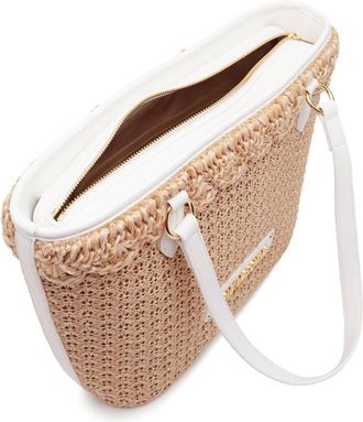 Moschino Womens Logo Tag Rafia Tote Beige