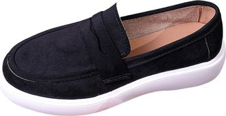 Generic Loafers for Women Suede Flat Shoes Round Toe Slip-Ons Comfortable Dressy Shoes Formal Work Flat for Business Work Everyday Wear (4.5) Black