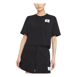 Nike Jordan (WMNS) Air Jordan Essentials Boxy Round Neck Pullover Sports Short Sleeve Black T-Shirt DD7055-010