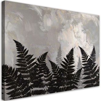 Feeby Cuadro En Lienzo Hojas Negras De Helecho Sobre Fondo Beige 100x70