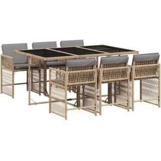 vidaXL Vidaxl - Set Pranzo da Giardino 7 pz con Cuscini Beige Misto Polyrattan