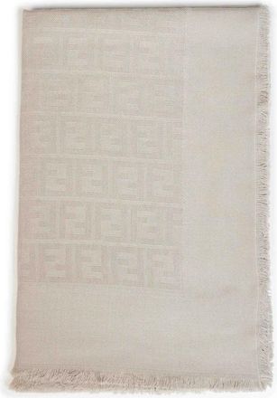 Fendi Zucca Jacquard Vierkante Sjaal - Dames - Wintersjaals - Beige - ONE Size - Wol - Accessoires