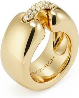 Tory Burch Pierced Ring in Light Brass /Crystal at Nordstrom, Size 8