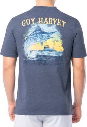 Guy Harvey Mens Threadcycled Short Sleeve T-Shirt, Navy Heather/Sketchy Blue, Medium