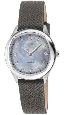 Gevril Group Womens Morcote Swiss Diamond Watch, 316L SS Case, Grey MOP, Handmade Italian Leather Strap