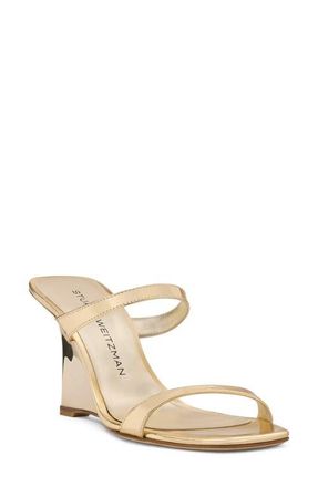 Stuart Weitzman Vinnie 85 Patent Leather Wedge Slide Sandal in Platino Metallic at Nordstrom, Size 7.5
