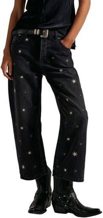 Free People Deep Trance Embroidered Barrel Leg Jeans in Starry Night at Nordstrom Rack, Size 30