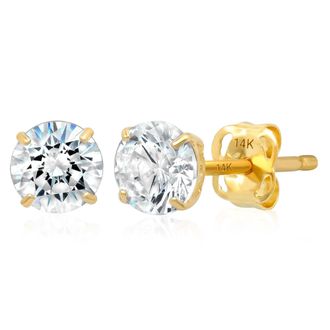 MAX + STONE 14k Yellow or White Gold Solitaire Round Cubic Zirconia Stud Earrings 4MMto7.5MM