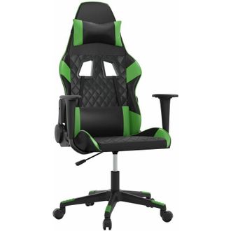 vidaXL Silla Gaming De Masaje Cuero Sint&eacute;tico Negro Y Verde Vidaxl