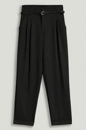 Nocturne Belted Pleat Front Tapered Trousers in Black at Nordstrom, Size X-Small