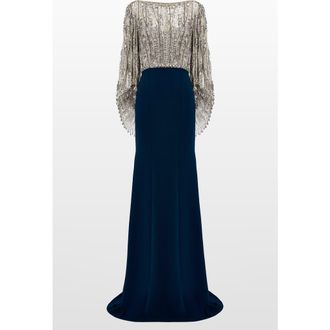 Jenny Packham Wanderlust Embellished-Details Maxi Dress in Ammonite - Blackthorne Blue at Nordstrom, Size 18 Uk