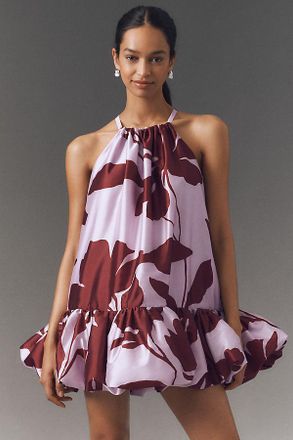 BHLDN Phoebe High-Neck Ruffle-Hem Swing Mini Dress