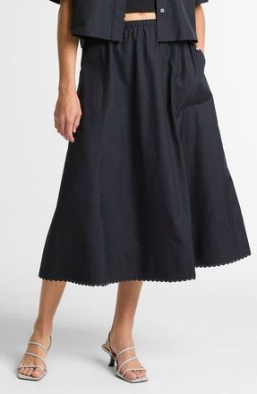 Vince Scallop Hem A-Line Cotton Midi Skirt in Eclipse at Nordstrom, Size Medium