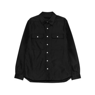 Rick Owens Denim Jackets, male, Black, Size: S Button Chest-pocket Jacket