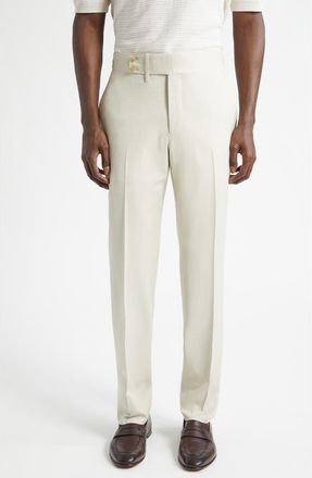 Isaia Denim Effect Stretch Wool, Silk & Linen Cuffed Pants in Open White 300 at Nordstrom, Size 40 Us