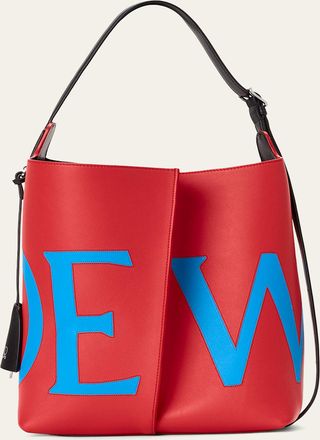 Loewe Bilbao Logo-Print Leather Trapeze Bucket Bag