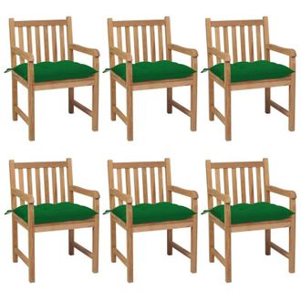 vidaXL Sillas De Jard&iacute;n 6 Uds Madera Maciza De Teca Cojines Verde Vidaxl