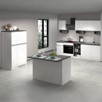 Dmora Dmora - Cocina Completa Bastien, Conjunto De Cocina Modular, Cocina Modular Con M&uacute;ltiples Elementos, 100% Made In Italy, Blanco Brillo Y Pizarra