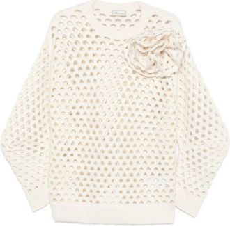 Blumarine Floral-appliqu&eacute; Open-knit Sweater