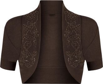 The Celebrity Fashion Womens Cotton Sequin Beaded Cap Short Sleeve Shrug Bolero Cardigan Top Size 8-26