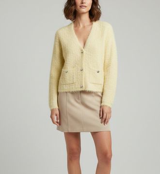 Maje Yellow Tweed Effect Knit Cropped Missionette Cardigan
