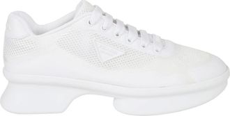 Prada Schoenen, Dames, Wit, 38 EU, Polyester, Mesh-Panel Sneakers met veters