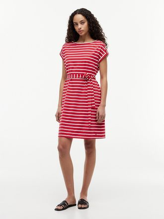 Tommy Hilfiger Womens Striped Belted Stretch-Cotton Dress - Red - XXL