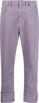 Brunello Cucinelli turn-up cuffs jeans - women - Cotton/Elastane/Leather/Cotton/Eco Brass - 40 - Purple