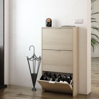 Dmora Dmora - Mueble Para Zapatos Dcosta, Zapatero Con 3 Puertas Abatibles, Mueble Con Doble Capacidad Para Hasta 18 Pares De Zapatos, 70x17h180 Cm, Roble
