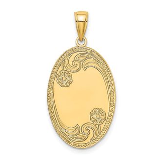 Diamond2Deal 14k Yellow Gold Floral Oval with Engravable Center Charm Pendant
