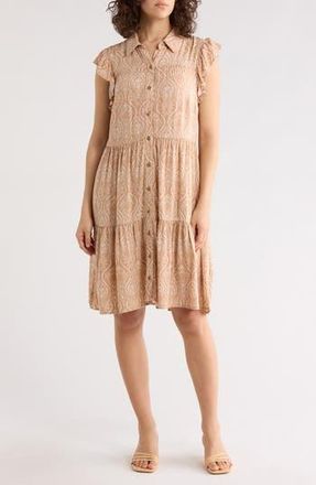 Lucky Brand Flutter Sleeve Shirtdress in Tan Tile at Nordstrom Rack, Size X-Large