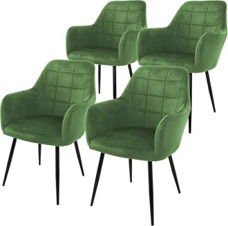ML Design Ml-design - Ecd Germany Set 4x Sillas De Comedor Verde Salvia Asiento Moderno Tapizado De Terciopelo Patas De Metal Negras, Respaldo Y Reposabrazos Er