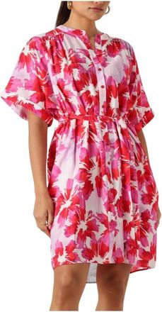 Pom Amsterdam Kleedjes, Dames, Veelkleurig, XL, Nylon, Bubble Bloom Lavender Jurk