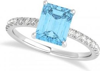 Allurez Emerald Blue Topaz & Diamond Single Row Hidden Halo Engagement Ring 14k White Gold (1.31ct)