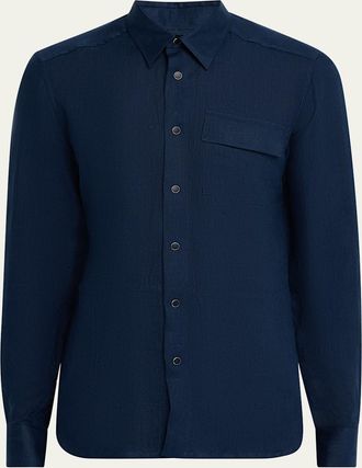 Kiton Mens Linen Snap-Front Overshirt