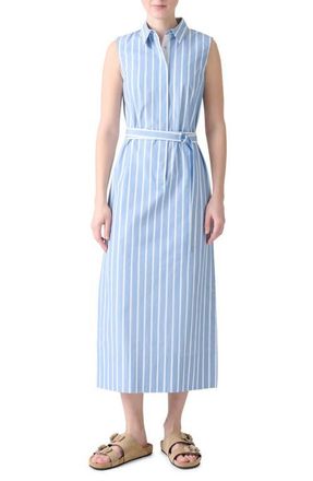 Akris Stripe Belted Cotton Midi Shirtdress in Medium Blue-Cream at Nordstrom, Size 10