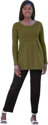 Jessica London Ribbed Baby Doll Tunic Sweater in Dark Olive Green at Nordstrom, Size Medium