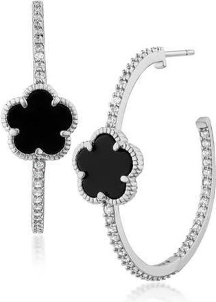 Kenneth Jay Lane Pavé Cubic Zirconia & Onyx Clover Hoop Earrings in Black/Silver at Nordstrom Rack
