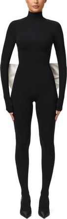 Naked Wardrobe Bow Detail Long Sleeve Jumpsuit in Black/White at Nordstrom, Size X-Small