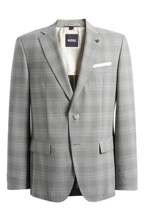 BOSS Hutson Slim Fit Grey Plaid Sport Coat in Open Grey at Nordstrom, Size 42 Regular