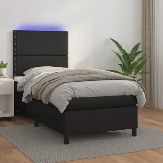 vidaXL Vidaxl - Cama Box Spring Colch&oacute;n Y Led Cuero Sint&eacute;tico Negro 100x200 Cm