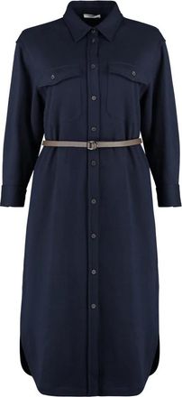 PESERICO Klassieke overhemdjurk van wolmix - Dames - Shirt Kleedjes - Blauw - XL - Wol - Kleedjes