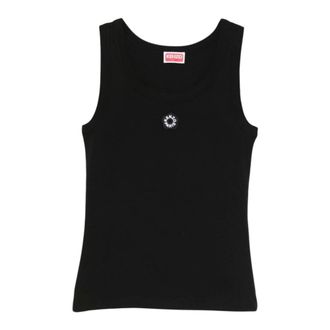 Kenzo Sleeveless Tops, female, Black, Size: XS Gots Boke Flower 2.0 Embroider